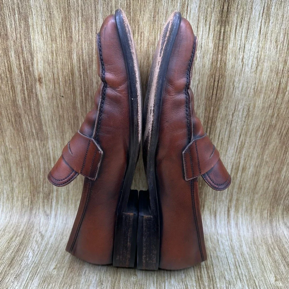 Salvatore Ferragamo Penny Loafers Men's Size 9.5 EE Brown‎ Italian Dress Shoes